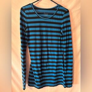 Women’s Teal and Black Striped Long Sleeve Top